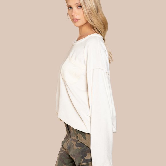 POL Soft Stretchy Velour Cream Beige Jogger Top - Picture 2 of 10